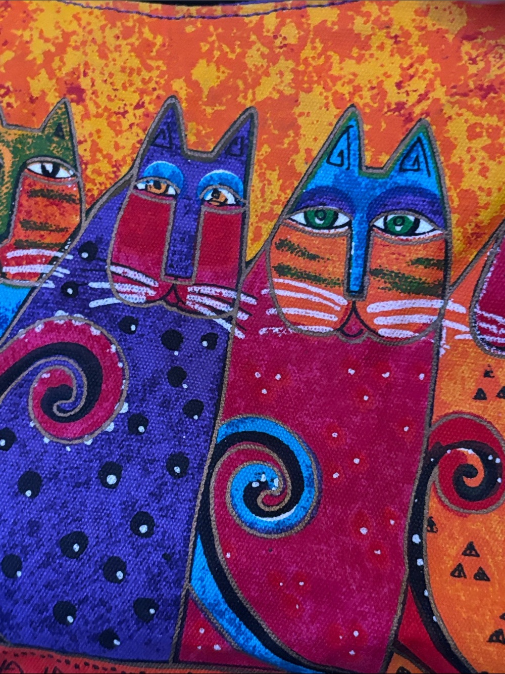 Laurel Burch Multicolor Cat-Print Shoulder Bag - Orange, Purple, Blue, Red - Picture 11 of 13